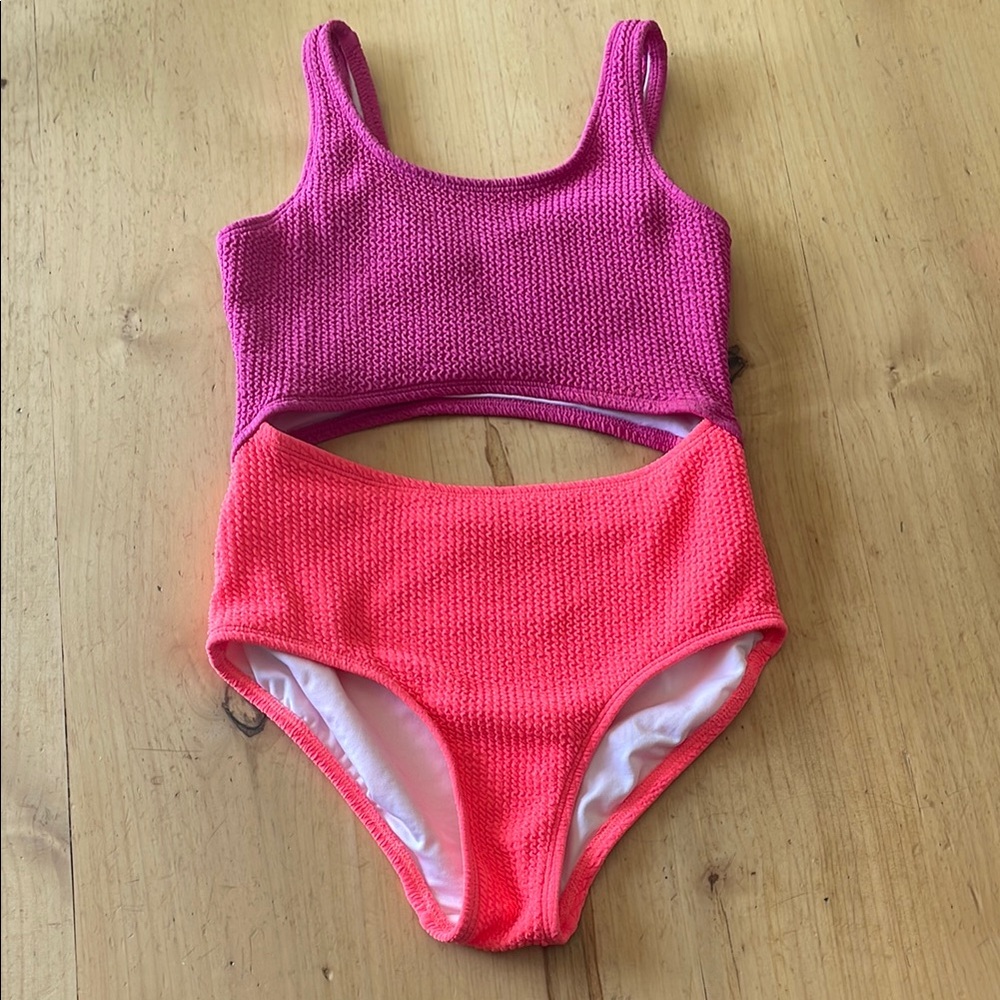 Kids Pink and Orange Swim Suit with middle cutout